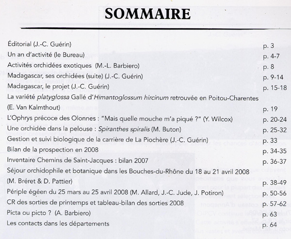 PUBLICATIONS - Revue de l'Association - Année 2008 - Sommaire. SFO PCV