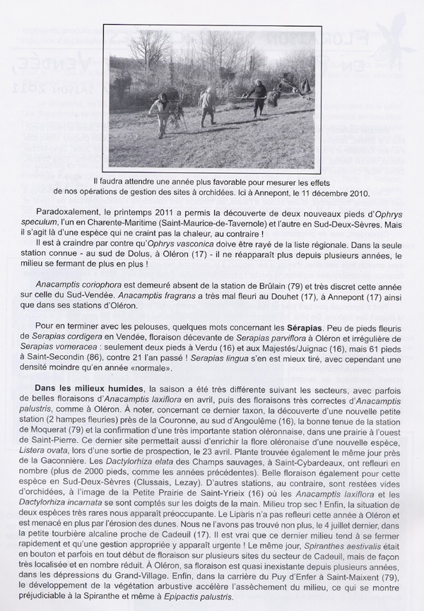Page 2 COMPTE - RENDU D'ACTIVITES - Floraison des Orchidées en Poitou-Charentes et Vendée - Année 2011.